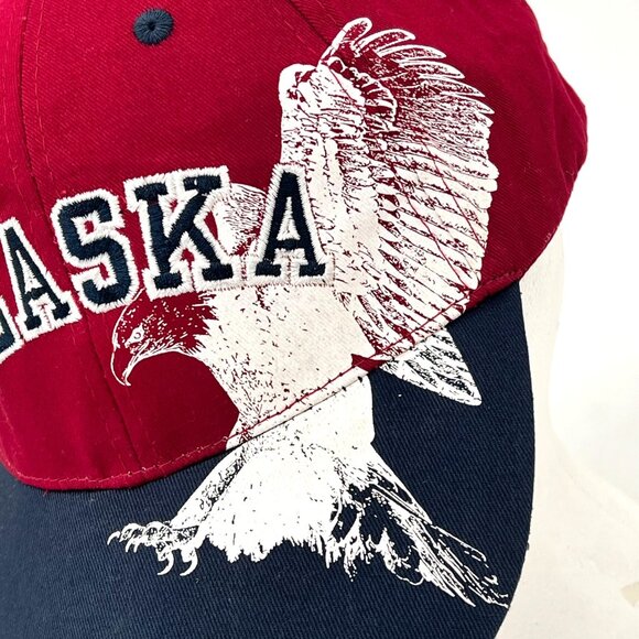 Alaska Embroidered Baseball Cap Hat Eagle Graphic Red Black Navy Blue Adjustable - Picture 3 of 12